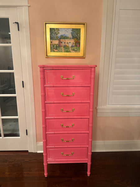 Vintage Faux Bamboo Henry Link Six Drawer Lingerie Chest Available for Custom Lacquer - Hibiscus House