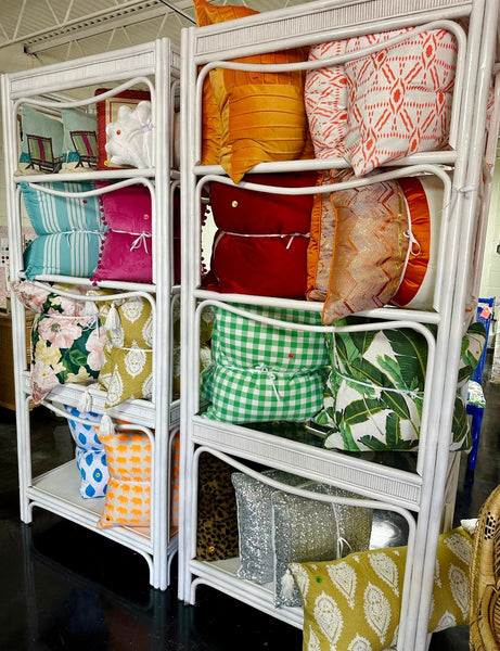 White Wicker Shelf Pair Available and Ready To Ship - Hibiscus House