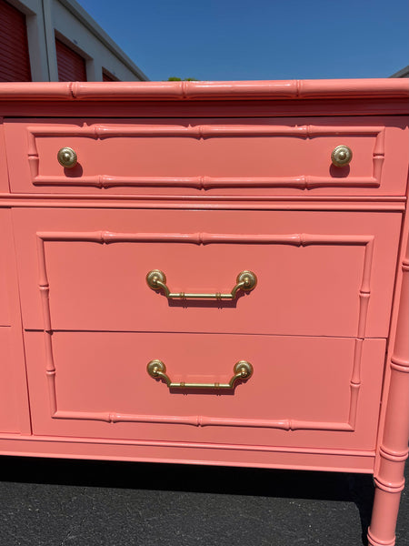 Vintage Thomasville Allegro Faux Bamboo Nine Drawer Dresser Lacquered in Coral Gables - Ready to Ship! - Hibiscus House