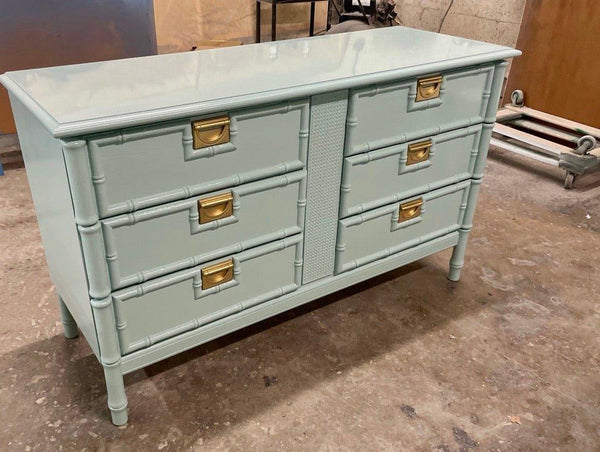 Vintage Faux Bamboo Six Drawer Stanley Style Dresser Available for Custom Lacquer - Hibiscus House