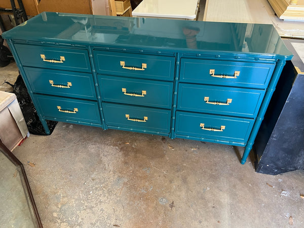 Vintage Faux Bamboo Classic 9 Drawer Straight Hardware Dresser Available to Customize