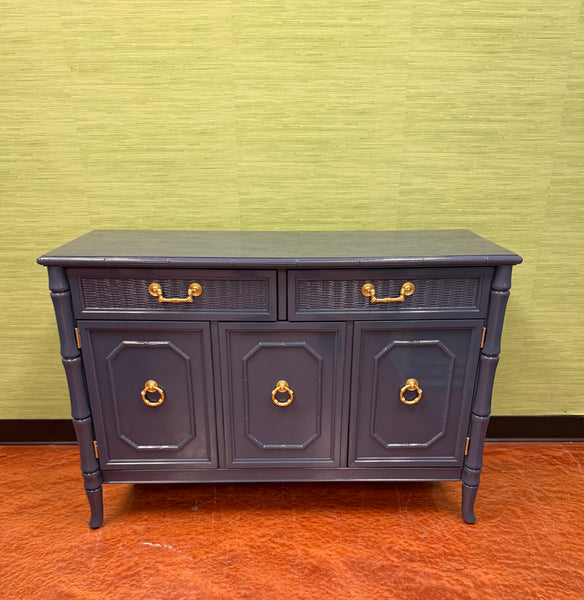 Vintage Broyhill Furniture Faux Bamboo Server Lacquered in Naval by Sherwin Williams Available and Ready to Ship - Hibiscus House