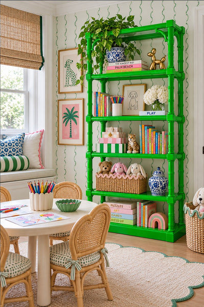 Lane Furniture Faux Bamboo Bookshelf with Glass Shelves Available for Custom Lacquer
