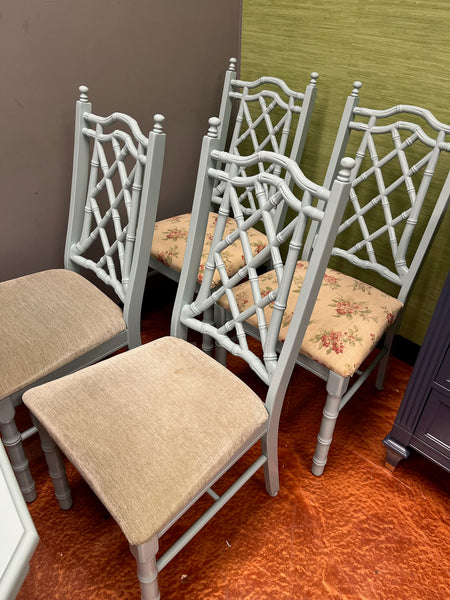 Vintage Pair of Thomasville Furniture Company Chippendale Faux Bamboo Dining Chairs Available for Custom Lacquer