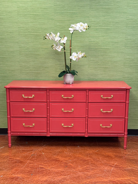 Classic Faux Bamboo Vintage Nine Drawer Dresser Available for Custom Lacquer!