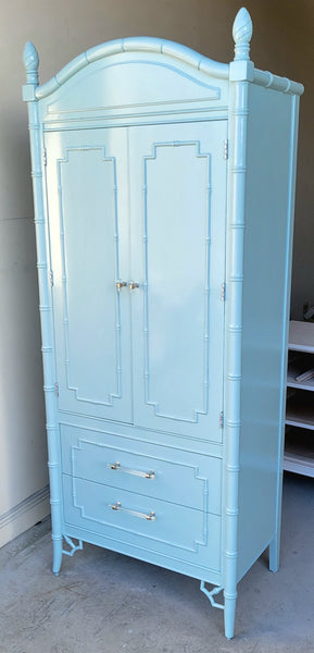 Fabulous Vintage Faux Bamboo Bamboo Armoire by Cellini Furniture Available for Custom Lacquer