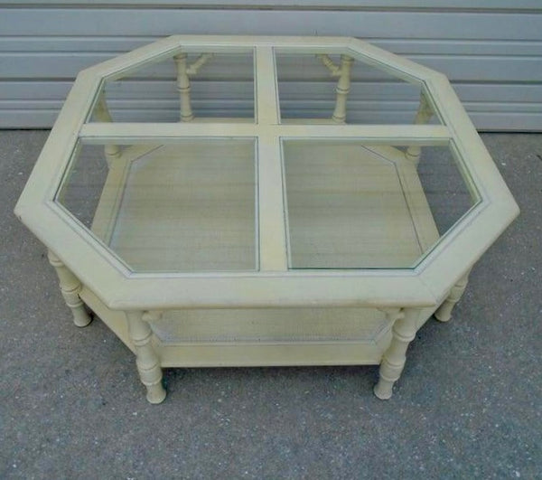 Vintage Mersman Bamboo Octagonal Beveled Glass Coffee Table Available for Lacquer! - Hibiscus House