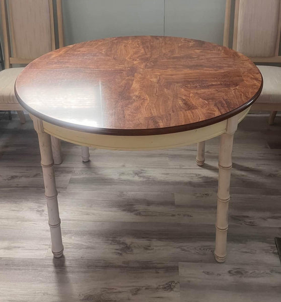 Round Vintage Faux Bamboo Dining Table (with Leaf) Available for Custom Lacquer!