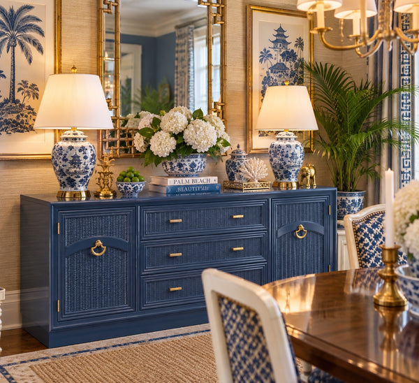 Vintage Bassett Furniture Faux Bamboo & Cane Buffet Available for Custom Lacquer!