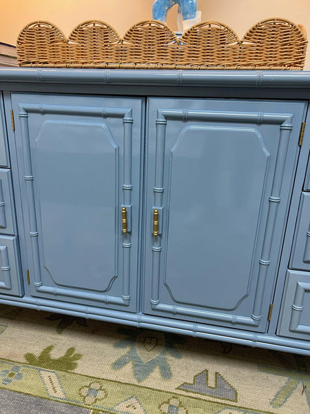 Vintage Dixie Furniture Company "Aloha" Collection Credenza Lacquered in Denim Wash and Ready to Ship! - Hibiscus House