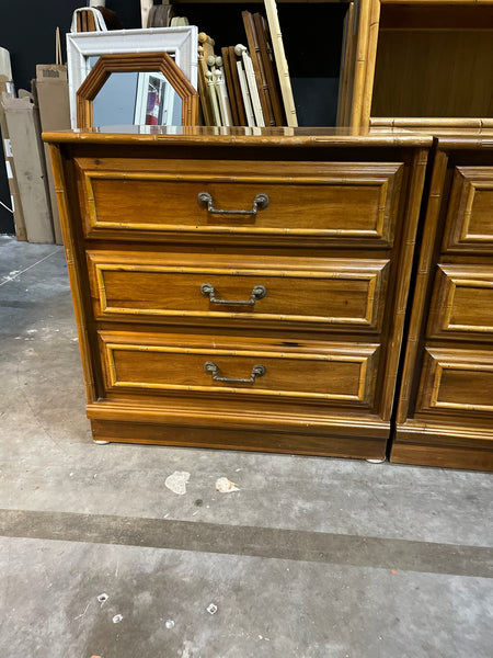 Pair of Vintage FLA Furniture LARGE Three Drawer Bamboo Nightstands Available for Custom Lacquer
