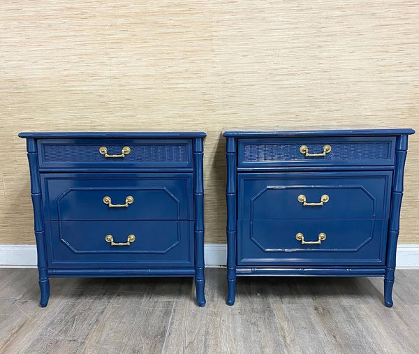 Vintage Faux Bamboo Broyhill Three-Drawer Large Nightstand Pair Available for Lacquer