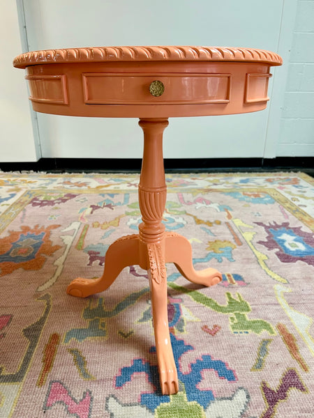 Mahogany Antique Drum Table Lacquered in Peachy Keen Ready to Ship!