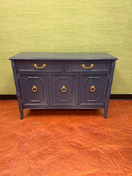 Vintage Broyhill Furniture Faux Bamboo Server Lacquered in Naval by Sherwin Williams Available and Ready to Ship - Hibiscus House