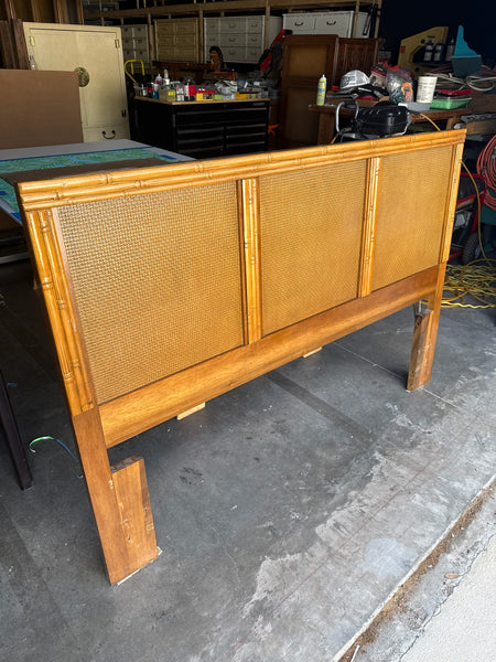 Vintage Florida Furniture Co. Faux Bamboo & Cane Queen Headboard Available for Custom Lacquer