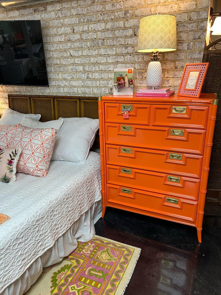 Vintage Stanley Furniture Chest Lacquered in Electric Orange Ready to Ship! - Hibiscus House