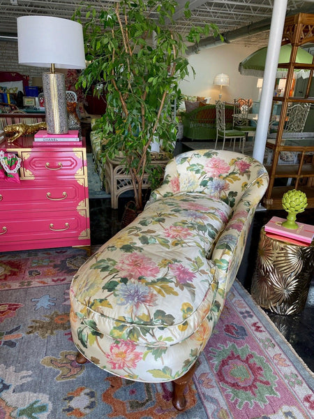 Vibrant French Louis XV Style Down Filled Silk Chaise Lounge Ready to Ship - Hibiscus House