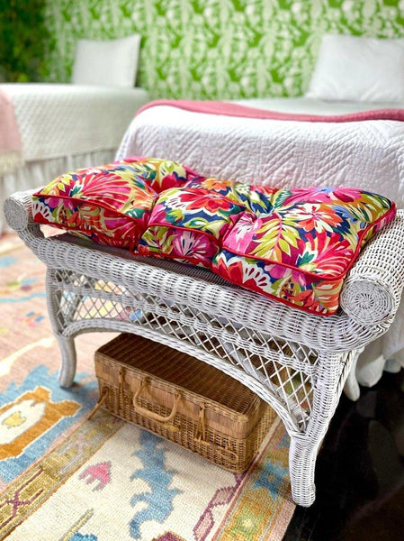 Adorable Vintage White Wicker Ottoman Bench Pair Ready to Ship - Hibiscus House