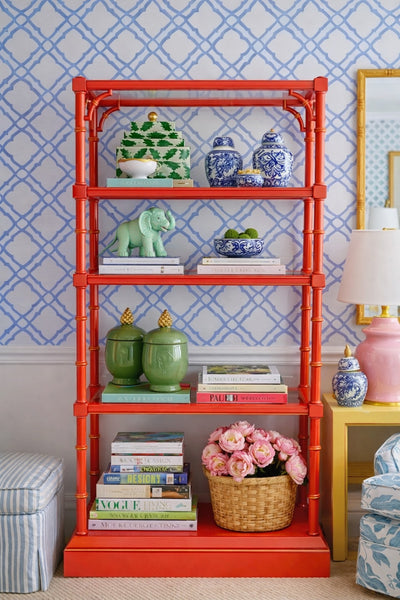 Lane Furniture Faux Bamboo Bookshelf with Glass Shelves Available for Custom Lacquer - Hibiscus House