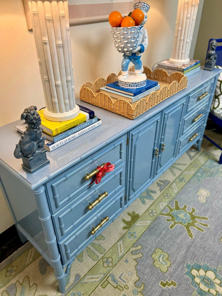 Vintage Dixie Furniture Company "Aloha" Collection Credenza Lacquered in Denim Wash and Ready to Ship!