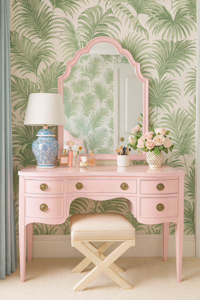 1940's Antique Coffey Furniture Serpentine Mahogany Traditional Desk/ Vanity Available for Custom Lacquer