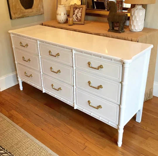 Vintage Faux Bamboo Classic 9 Drawer Dresser Available for Custom Lacquer!