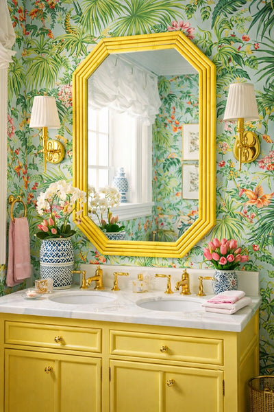 Vintage Lea Furniture Faux Bamboo Octagonal Mirror Available for Custom Lacquer - Hibiscus House