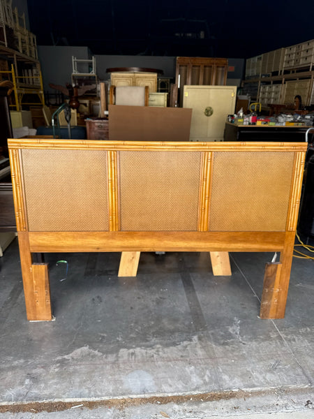 Vintage Florida Furniture Co. Faux Bamboo & Cane Queen Headboard Available for Custom Lacquer
