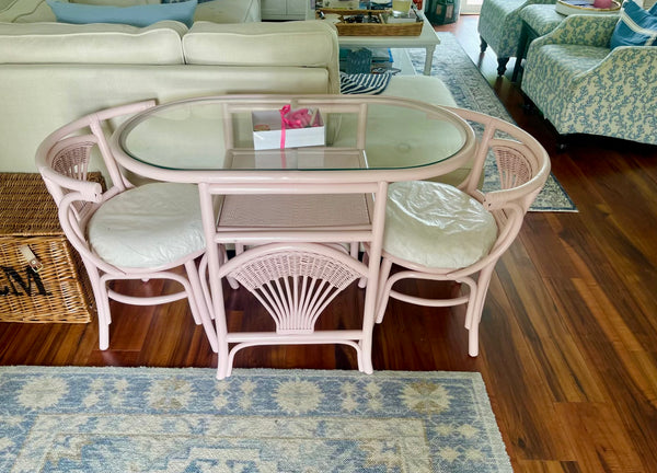 Vintage Rattan Honeymoon Table and Chair Set Available for Custom Lacquer!