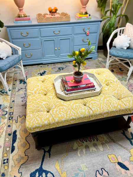 Vintage Bassett Furniture Yellow Tufted Ottoman Coffee Table Ready to Ship!