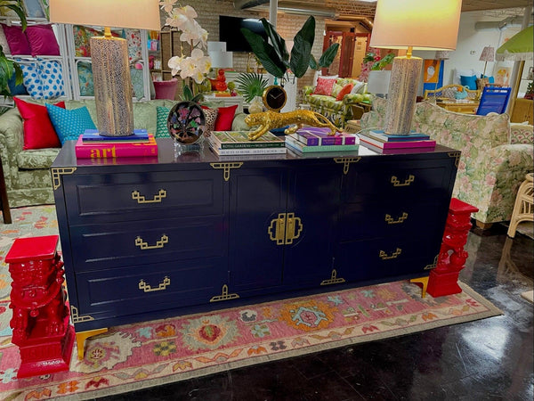 Vintage Credenza by Bassett Furniture Co. Lacquered in Deep Mulberry - Hibiscus House