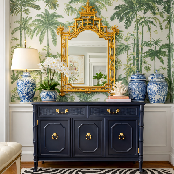 Vintage Broyhill Furniture Faux Bamboo Server Lacquered in Naval by Sherwin Williams Available and Ready to Ship - Hibiscus House