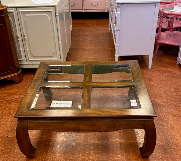 Vintage Ming Style Coffee Table with Beveled Glass Top Available for Custom Lacquer!