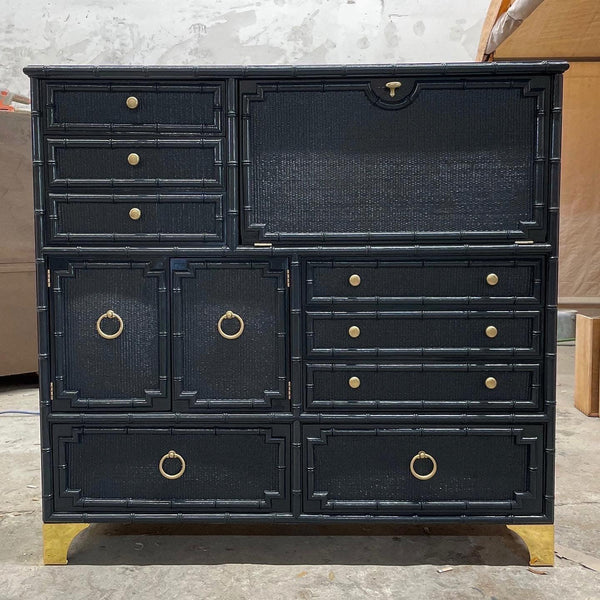 Vintage Drexel Kensington Faux Bamboo Five Drawer Tallboy Chest Available For Custom Lacquer! - Hibiscus House