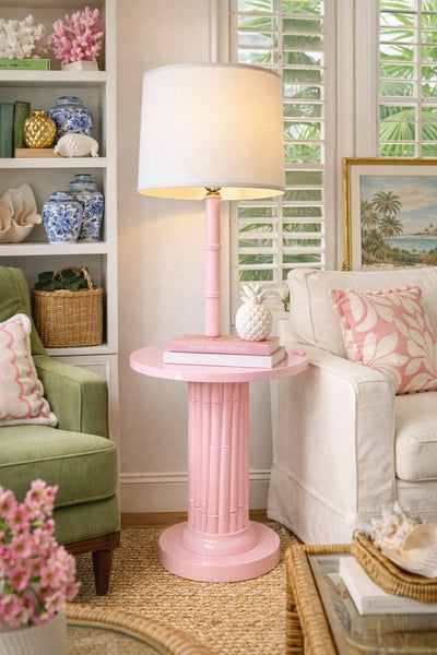 Vintage Faux Bamboo Floor Lamp Side Table Available for Custom Lacquer! - Hibiscus House