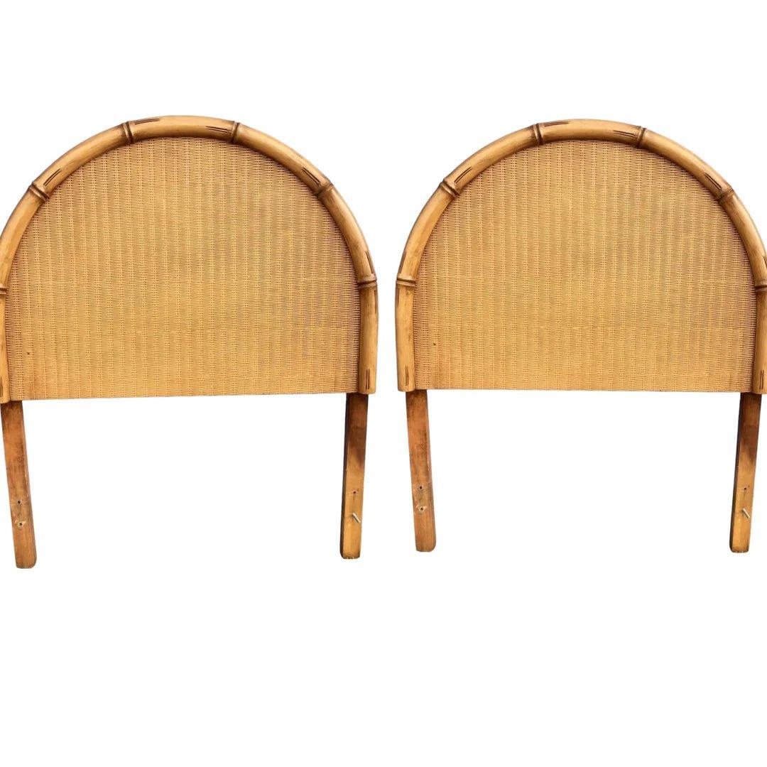 Vintage Broyhill Furniture Faux Bamboo Arched Twin Headboard Pair Available for Custom Lacquer - Hibiscus House