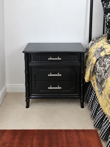Vintage Broyhill Furniture Faux Bamboo Three Drawer Nightstand/Chest Available for Custom Lacquer!