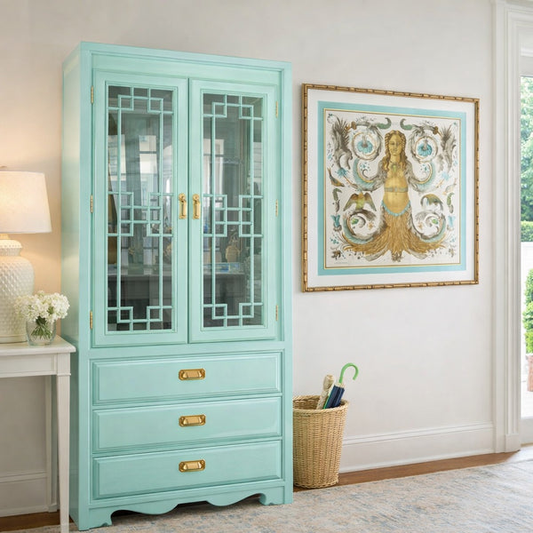 Vintage Chinoiserie Style Curio Cabinet Available for Custom Lacquer! - Hibiscus House