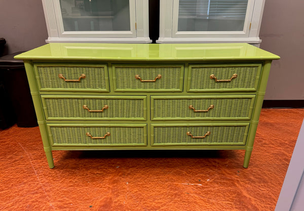 Dixie Furniture Faux Bamboo and Wicker Front Nightstand Pair Available for Custom Lacquer!