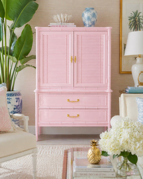 Vintage Henry Link Faux Bamboo Shutter Door Armoire Available for Custom Lacquer - Hibiscus House