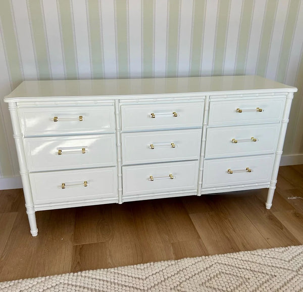 Vintage Faux Bamboo Classic Triple Straight Hardware Dresser Available to Customize!