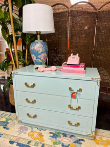 Vintage Bassett Chinoiserie Style Chest Lacquered in Watery Available & Ready to Ship