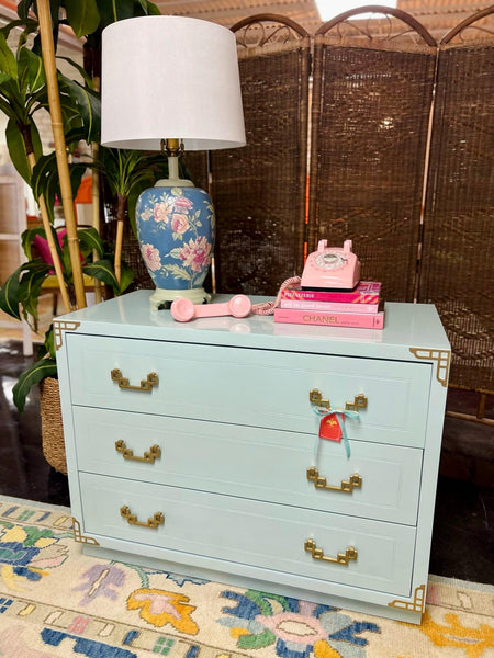 Vintage Bassett Chinoiserie Style Chest Lacquered in Watery Available & Ready to Ship - Hibiscus House