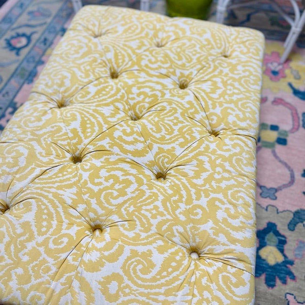 Vintage Bassett Furniture Yellow Tufted Ottoman Coffee Table Ready to Ship! - Hibiscus House