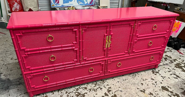 Vintage Drexel Omega Faux Bamboo Credenza Available to Customize! - Hibiscus House