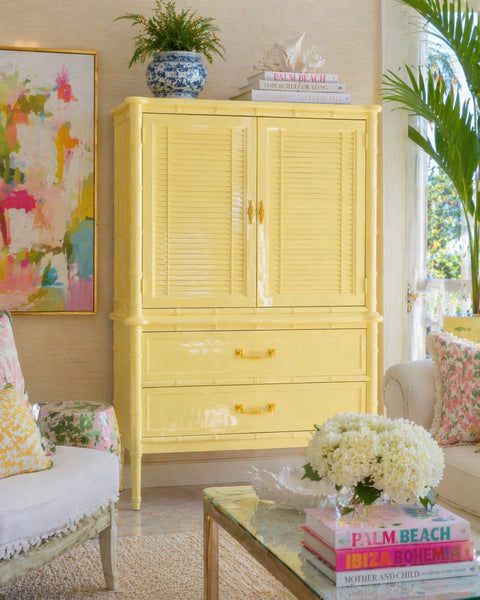 Vintage Henry Link Faux Bamboo Shutter Door Armoire Available for Custom Lacquer - Hibiscus House