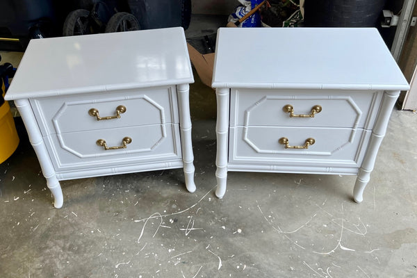 Vintage Pair of Broyhill Furniture Faux Bamboo Two Drawer Nightstands Available for Custom Lacquer!