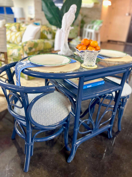 Vintage Faux Bamboo Honeymoon Style Table and Chairs Available for Custom Lacquer! - Hibiscus House