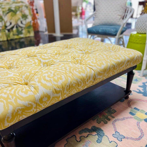 Vintage Bassett Furniture Yellow Tufted Ottoman Coffee Table Ready to Ship! - Hibiscus House