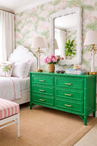 Vintage Dixie Aloha Six Drawer Bamboo Dresser with Fretwork Available for Lacquer Customization - Hibiscus House